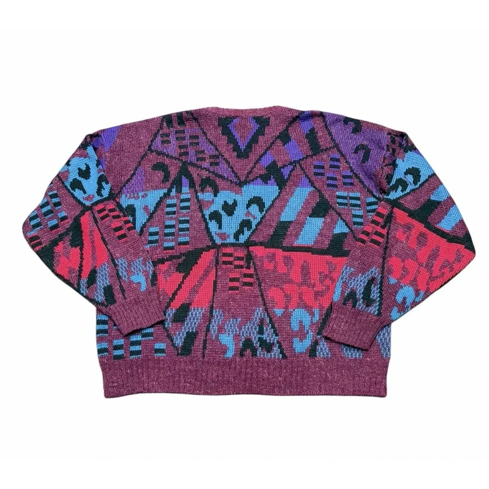 Vintage 90s Peter Jon Sweater L Bold Geometric Tribal Knit‎ Pullover Streetwear